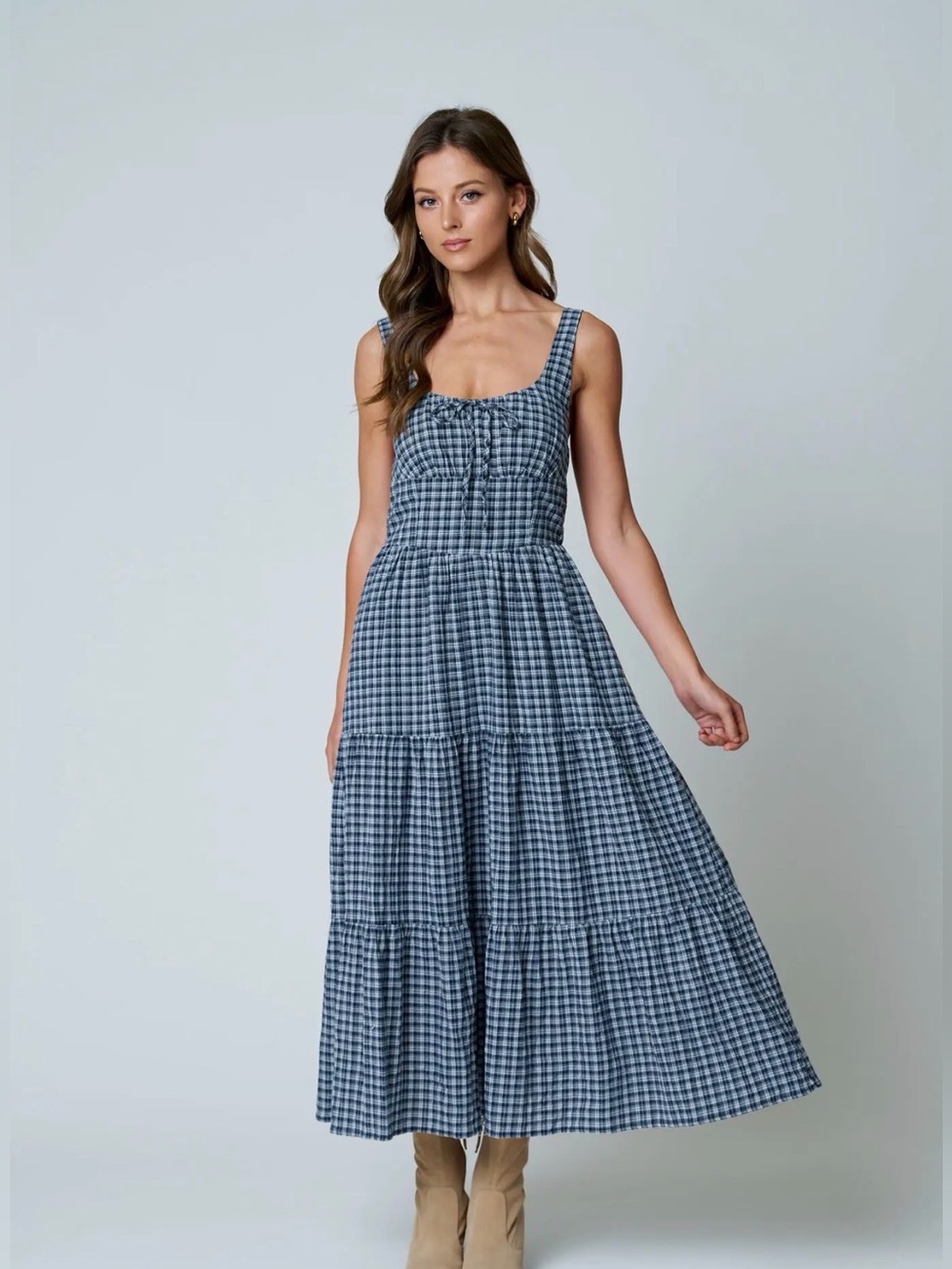 Navy Plaid Dress